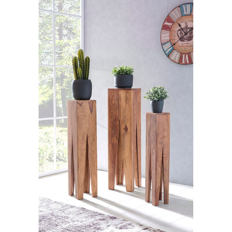 Rootz Giraffe Side Tables - Set of 3 - Solid Wood Side Tables - Oblong Side Table - Sheesham/Acacia - Brown
