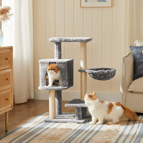 Rootz Scratching Post for Cats - Cat Scratching Post - with Cuddly Cave - Gray - 46 x 41 x 84 cm
