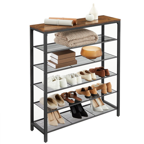 Rootz Shoe Rack - Shoe Cabinet - 5 Levels - Side Cabinet - 20 Pairs of Shoes - Metal Frame - Hallway Cabinet - 100 x 30 x 100 cm - Industrial - Brown - Black