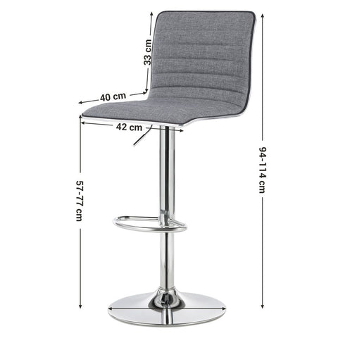 Rootz Bar Stools - Set Of 2 Bar Stools - Adjustable Bar Stool - Counter Stools - Kitchen Stools - Bar Stools For Small Spaces - With Backrest - Gris - 42 x 46 x (91-113) cm
