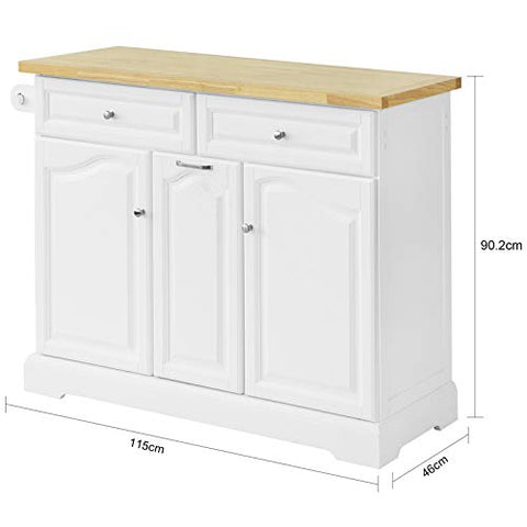 Rootz Kitchen Storage Trolley Kitchen Cabinet- Cupboard Sideboard Kitchen Island with 2 Drawers 3 Cabinets