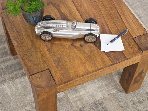 Rootz Coffee Table - Solid Wood Sheesham - 60cm Wide - Dark Brown - Country House Style - Living Room Side Table