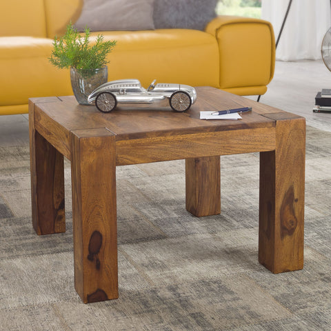 Rootz Coffee Table - Solid Wood Sheesham - 60cm Wide - Dark Brown - Country House Style - Living Room Side Table