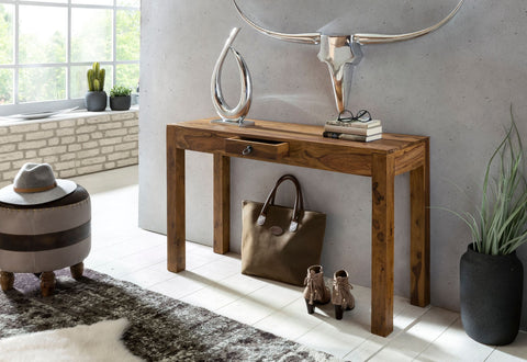 Rootz  Console Table - Solid Wood Sheesham - Country-Style Sideboard with 1 Drawer - 120x40cm