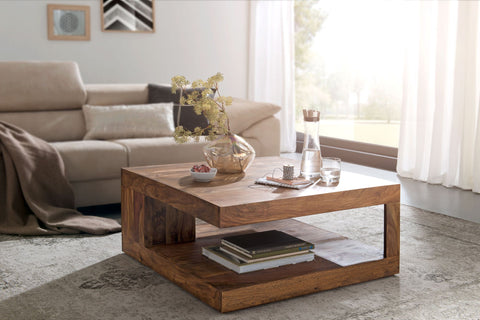 Rootz Coffee Table - Dark Brown Design Living Room Table - Country Style Table - Sheesham Solid Wood - 90cm