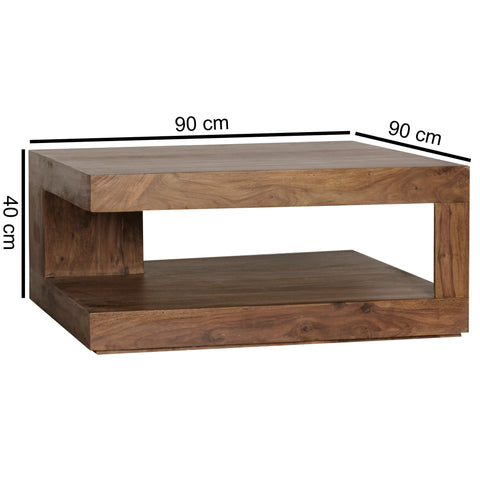Rootz Coffee Table - Dark Brown Design Living Room Table - Country Style Table - Sheesham Solid Wood - 90cm