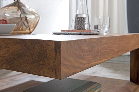 Rootz Coffee Table - Dark Brown Design Living Room Table - Country Style Table - Sheesham Solid Wood - 90cm