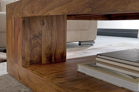 Rootz Coffee Table - Dark Brown Design Living Room Table - Country Style Table - Sheesham Solid Wood - 90cm