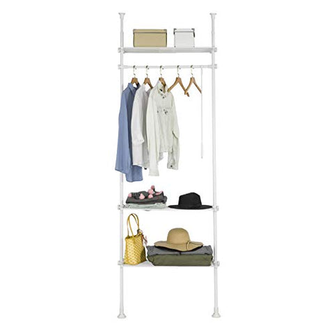 Rootz Adjustable Wardrobe Organiser Clothes Shelf System-Hanging Rail-Telescopic Clothes Storage Shelving