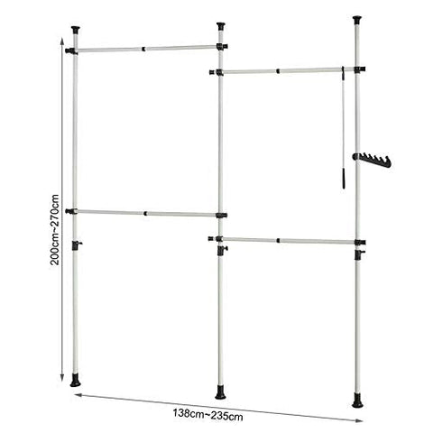 Rootz Adjustable Wardrobe Organiser Clothes Shelf System-Hanging Rail-Telescopic Storage Shelving
