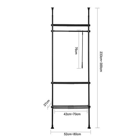 Rootz Adjustable Wardrobe Organiser Clothes Shelf System-Hanging Rail-Telescopic Clothes Storage Shelving, Black