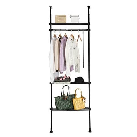 Rootz Adjustable Wardrobe Organiser Clothes Shelf System-Hanging Rail-Telescopic Clothes Storage Shelving, Black