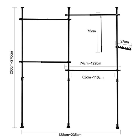 Rootz Adjustable Wardrobe - Clothing Rack -  Organizer - Clothes Shelf System - Hanging Rail