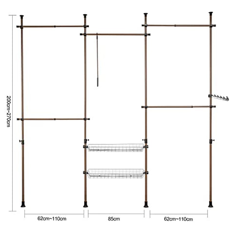 Rootz Adjustable Wardrobe Organizer Clothes Shelf System-Hanging Rail-Telescopic Storage Shelving