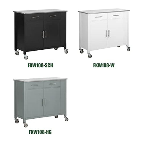 Rootz Kitchen Storage Trolley Cart with Stainless Steel - Worktop-Kitchen Island - Kitchen Cabinet - Cupboard - Sideboard on Wheels