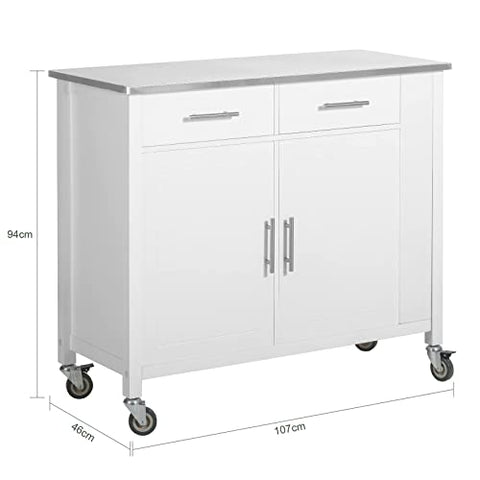 Rootz Kitchen Storage Trolley Cart with Stainless Steel Worktop-Kitchen Island Kitchen Cabinet Cupboard Sideboard on Wheels