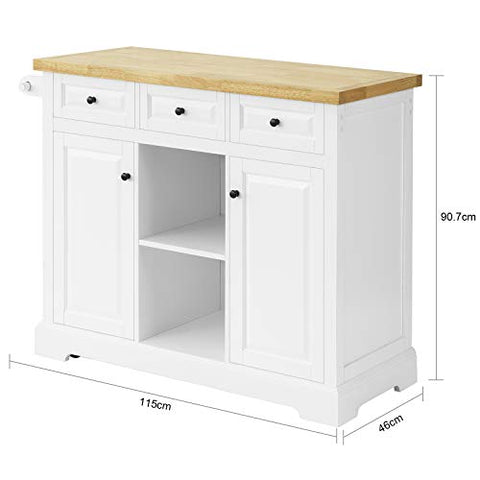 Rootz Kitchen Island Trolley - Cabinet - Cupboard -  Sideboard  with 3 Drawers 2 Open Shelves 2 Doors