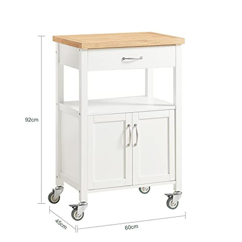 Rootz Kitchen Trolley Cart Storage Trolley Serving Trolley Kitchen Cabinet with Rubber Wood Worktop
