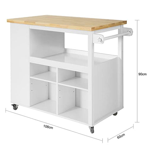 Rootz Kitchen Storage Trolley Kitchen Cabinet Cupboard Sideboard Kitchen Island with Rubber Wood Worktop