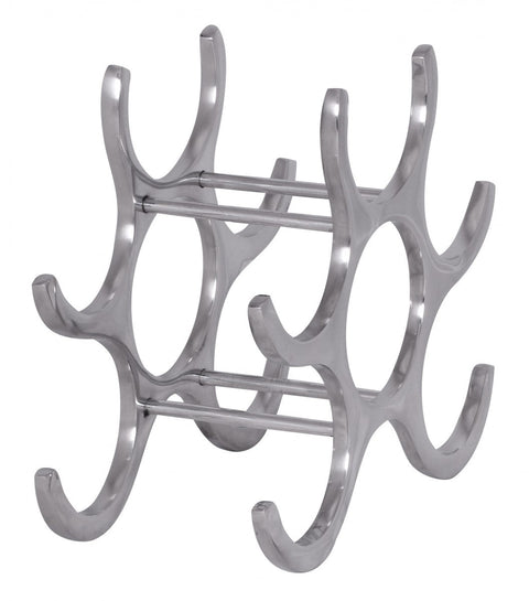 Rootz Wine Rack - Silver - Holds 6 Bottles - Modern Flat Design - Stylish Metal Bottle Holder for Kitchen Shelf
