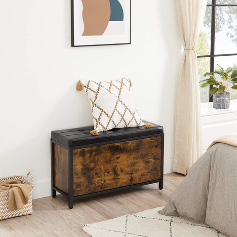 Rootz Shoe Bench - Shoe Cabinet - Storage - 6 Pairs of Shoes - Industrial - 80 x 30 x 51 cm - Brown - Black