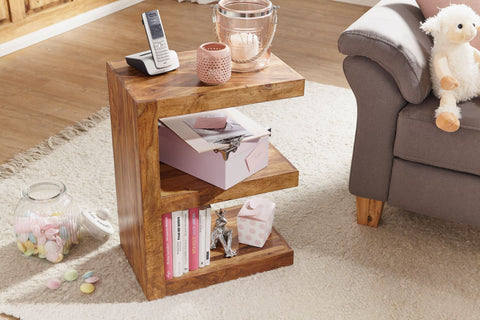 Rootz Side Table - Solid Wood Sheesham - E Cube Design - 60cm Height - Brown Country Style Coffee Table