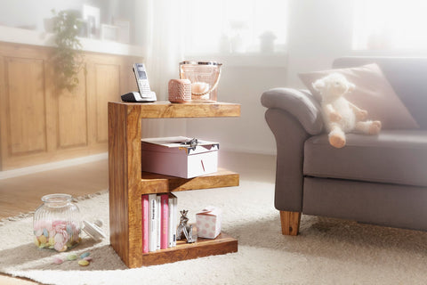 Rootz Side Table - Solid Wood Sheesham - E Cube Design - 60cm Height - Brown Country Style Coffee Table