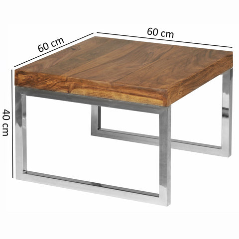 Rootz Side Table - Solid Wood - - Coffee Table - Coffee Table - 60 x 60 cm - Brown - Silver