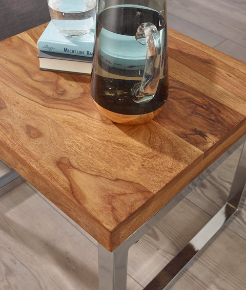 Rootz Side Table - Solid Wood - Sheesham - Metal Frame - Living Room Table - Dark Brown - Country House Style