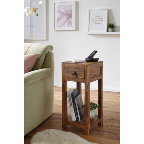 Rootz Side Table - Solid Wood Side Table - Telephone Table - Handmade - Drawer - Brown - 30 x 30 x 68 cm