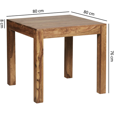 Rootz dining table solid wood sheesham 80 cm dining room table wooden table design kitchen table country style dark brown