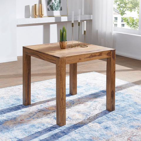 Rootz dining table solid wood sheesham 80 cm dining room table wooden table design kitchen table country style dark brown