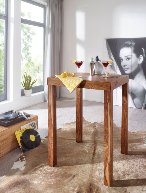 Rootz Bistro Table - Hardwood Bartisch Sheesham - Country Style - Square Wooden Bistro Table - Dark-Brown - 80 x 80 x 110 cm