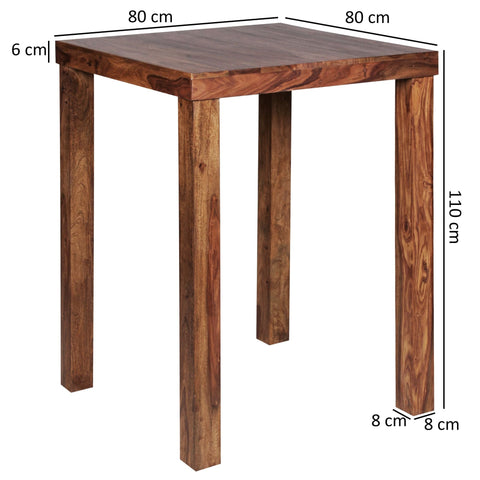 Rootz Bistro Table - Hardwood Bartisch Sheesham - Country Style - Square Wooden Bistro Table - Dark-Brown - 80 x 80 x 110 cm