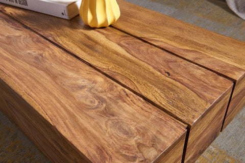 Rootz Coffee Table - Solid Wood - Sheesham - 120cm Wide - Country Style Living Room Table - Dark-Brown