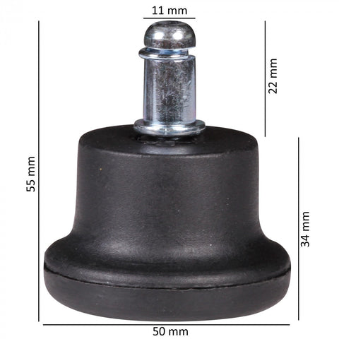 Rootz Floor Glides -  Set of 5 Black - Plastic Design  - 11mm Round Foot Glides for Office Chair
