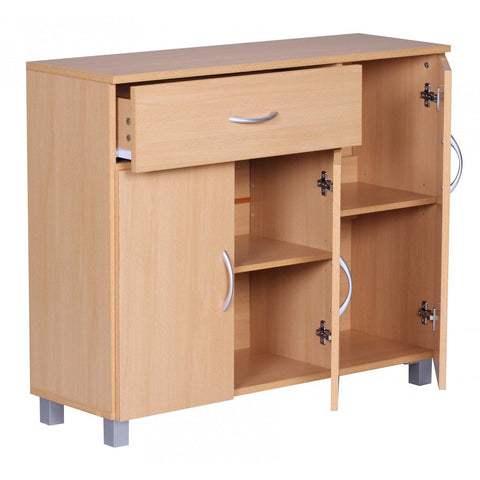 Rootz Sideboard - Hallway cupboard - Chest of drawers - Beech wood - Wood - Brown / White