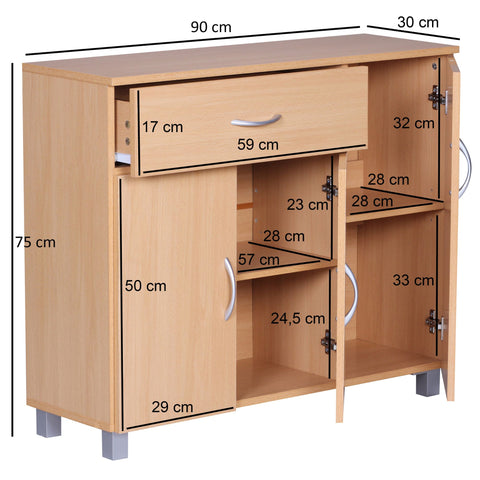 Rootz Sideboard - Hallway cupboard - Chest of drawers - Beech wood - Wood - Brown / White