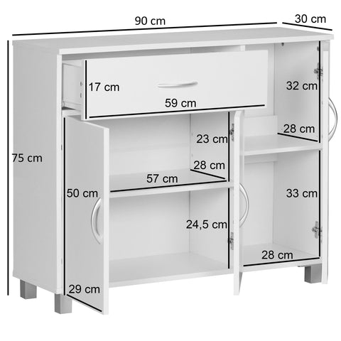 Rootz Sideboard - Hallway cupboard - Chest of drawers - Beech wood - Wood - Brown / White