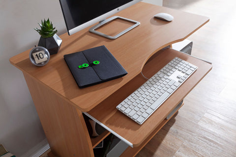 Rootz Computer Desk -  Rollable Beech - Keyboard Tray - Lockable Castors - Printer Storage - Space-saving Design - 90 x 71 x 50 cm