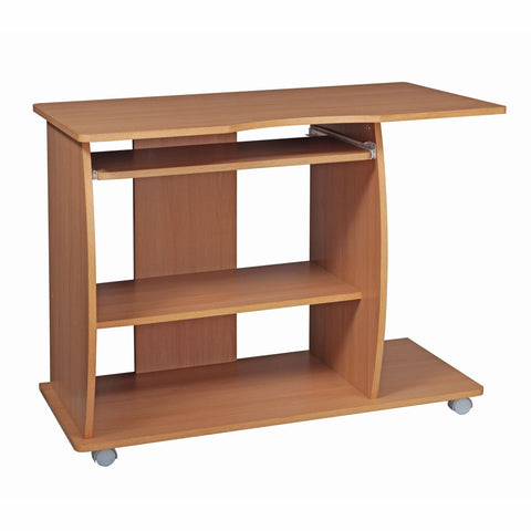 Rootz Computer Desk -  Rollable Beech - Keyboard Tray - Lockable Castors - Printer Storage - Space-saving Design - 90 x 71 x 50 cm