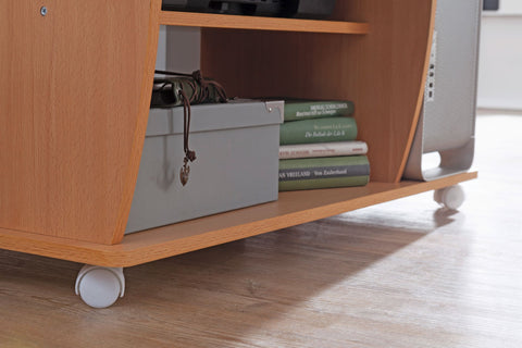 Rootz Computer Desk -  Rollable Beech - Keyboard Tray - Lockable Castors - Printer Storage - Space-saving Design - 90 x 71 x 50 cm