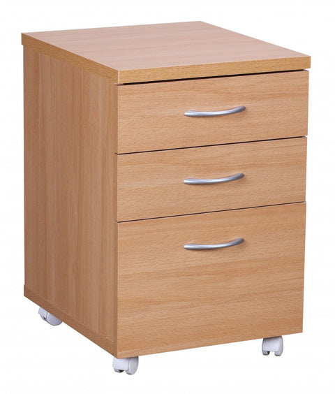 Rootz Rolling Cabinet - Beech Base Cabinet with Castors - Drawer Trolley - Office - Makeup and Cosmetic Storage - Under Desk Container - 40 x 60 x 45 cm