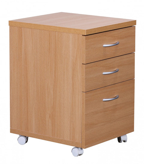 Rootz Rolling Cabinet - Beech Base Cabinet with Castors - Drawer Trolley - Office - Makeup and Cosmetic Storage - Under Desk Container - 40 x 60 x 45 cm