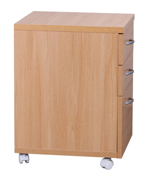 Rootz Rolling Cabinet - Beech Base Cabinet with Castors - Drawer Trolley - Office - Makeup and Cosmetic Storage - Under Desk Container - 40 x 60 x 45 cm