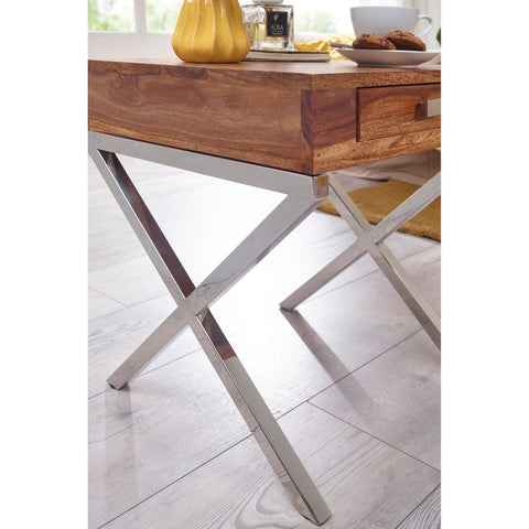 Rootz Bedside table - Sideboard - Solid Wood - - Drawer - Brown - Silver - Industrial - Chrome
