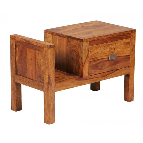 Rootz Bedside Table - Solid Wood Bedside Table - - Newspaper Rack - Drawer - Side Table - Brown