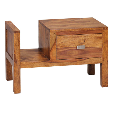 Rootz Bedside Table - Solid Wood Bedside Table - - Newspaper Rack - Drawer - Side Table - Brown