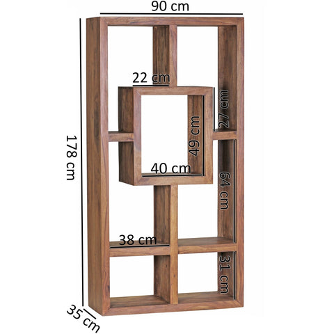 Rootz Bookcase - Solid Wood Sheesham - Standing Shelf in Country Style - Design with Storage Trays - 90 x 180 cm