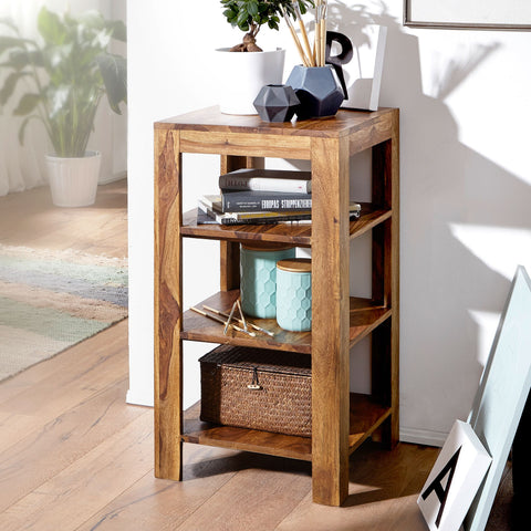 Rootz Stand Shelf - Solid Wood Sheesham - 80 cm Country Style Living Room Shelf with 3 Compartments
